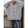 imagechouyatou Womens Button Down Cardigan Sweater Fall Oversized Turtleneck Ribbed Knit Cardigan Coat with PocketsGrey