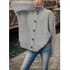 imagechouyatou Womens Button Down Cardigan Sweater Fall Oversized Turtleneck Ribbed Knit Cardigan Coat with PocketsGrey