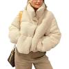 imagechouyatou Womens Winter Warm Cropped Sherpa Puffer Jacket Casual Baggy Quilted Short Down CoatBeige