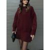 imagechouyatou Womens 2 Piece Sweater Skirt Sets Casual Loose Pullover Tops Mini Knitted Skirt Two Piece OutfitsWine Red