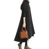imagechouyatou Womens Casual Turtleneck Long Sleeve Irregular Swing Sweater Long Dress with PocketBlack