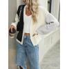 imagechouyatou Womens Color Block Open Front Cardigans Contrast Striped Chunky Cardigan Sweater Outerwear CoatBlack