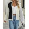 imagechouyatou Womens Color Block Open Front Cardigans Contrast Striped Chunky Cardigan Sweater Outerwear CoatBlack