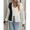 imagechouyatou Womens Color Block Open Front Cardigans Contrast Striped Chunky Cardigan Sweater Outerwear CoatBlack