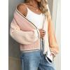 imagechouyatou Womens Color Block Open Front Cardigans Contrast Striped Chunky Cardigan Sweater Outerwear CoatPink