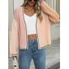 imagechouyatou Womens Color Block Open Front Cardigans Contrast Striped Chunky Cardigan Sweater Outerwear CoatPink
