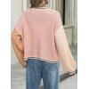 imagechouyatou Womens Color Block Open Front Cardigans Contrast Striped Chunky Cardigan Sweater Outerwear CoatPink