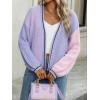imagechouyatou Womens Color Block Open Front Cardigans Contrast Striped Chunky Cardigan Sweater Outerwear CoatPurple
