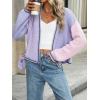 imagechouyatou Womens Color Block Open Front Cardigans Contrast Striped Chunky Cardigan Sweater Outerwear CoatPurple