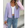 imagechouyatou Womens Color Block Open Front Cardigans Contrast Striped Chunky Cardigan Sweater Outerwear CoatPurple
