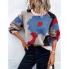 imagechouyatou Womens Cute Floral Printed Color Block Pullover Sweater Casual Crewneck Knit Jumper TopsBlue