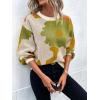 imagechouyatou Womens Cute Floral Printed Color Block Pullover Sweater Casual Crewneck Knit Jumper TopsGreen
