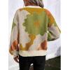 imagechouyatou Womens Cute Floral Printed Color Block Pullover Sweater Casual Crewneck Knit Jumper TopsGreen