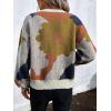 imagechouyatou Womens Cute Floral Printed Color Block Pullover Sweater Casual Crewneck Knit Jumper TopsKhaki