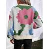 imagechouyatou Womens Cute Floral Printed Color Block Pullover Sweater Casual Crewneck Knit Jumper TopsPink