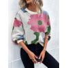 imagechouyatou Womens Cute Floral Printed Color Block Pullover Sweater Casual Crewneck Knit Jumper TopsPink