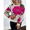 imagechouyatou Womens Cute Floral Printed Color Block Pullover Sweater Casual Crewneck Knit Jumper TopsRed