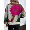 imagechouyatou Womens Cute Floral Printed Color Block Pullover Sweater Casual Crewneck Knit Jumper TopsRed