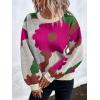 imagechouyatou Womens Cute Floral Printed Color Block Pullover Sweater Casual Crewneck Knit Jumper TopsRed