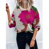 imagechouyatou Womens Cute Floral Printed Color Block Pullover Sweater Casual Crewneck Knit Jumper TopsRed