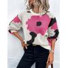 imagechouyatou Womens Cute Floral Printed Color Block Pullover Sweater Casual Crewneck Knit Jumper TopsRose Red