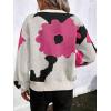 imagechouyatou Womens Cute Floral Printed Color Block Pullover Sweater Casual Crewneck Knit Jumper TopsRose Red