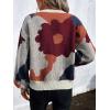 imagechouyatou Womens Cute Floral Printed Color Block Pullover Sweater Casual Crewneck Knit Jumper TopsWine Red