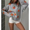 imagechouyatou Womens Cute Orange Pattern Pullover Sweater Color Block Crew Neck Knit Jumper TopsGray