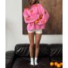 imagechouyatou Womens Cute Orange Pattern Pullover Sweater Color Block Crew Neck Knit Jumper TopsPink