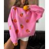 imagechouyatou Womens Cute Orange Pattern Pullover Sweater Color Block Crew Neck Knit Jumper TopsPink