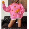 imagechouyatou Womens Cute Orange Pattern Pullover Sweater Color Block Crew Neck Knit Jumper TopsPink