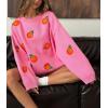 imagechouyatou Womens Cute Orange Pattern Pullover Sweater Color Block Crew Neck Knit Jumper TopsPink