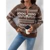 imagechouyatou Womens Fair Isle Sweaters Coat Western Tribal Aztec Zip Up Vintage Fall Lapel Knit Cardigan TopBrown