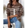 imagechouyatou Womens Fair Isle Sweaters Coat Western Tribal Aztec Zip Up Vintage Fall Lapel Knit Cardigan TopBrown