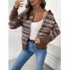 imagechouyatou Womens Fair Isle Sweaters Coat Western Tribal Aztec Zip Up Vintage Fall Lapel Knit Cardigan TopBrown