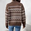 imagechouyatou Womens Fair Isle Sweaters Coat Western Tribal Aztec Zip Up Vintage Fall Lapel Knit Cardigan TopBrown