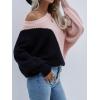 imagechouyatou Womens Fall Batwing Sleeve Knitted Sweater Color Block Loose Pullover Dolman Sweater TopsBlack Pink