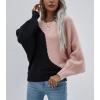 imagechouyatou Womens Fall Batwing Sleeve Knitted Sweater Color Block Loose Pullover Dolman Sweater TopsBlack Pink