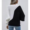 imagechouyatou Womens Fall Batwing Sleeve Knitted Sweater Color Block Loose Pullover Dolman Sweater TopsBlack White