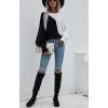 imagechouyatou Womens Fall Batwing Sleeve Knitted Sweater Color Block Loose Pullover Dolman Sweater TopsBlack White