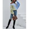 imagechouyatou Womens Fall Batwing Sleeve Knitted Sweater Color Block Loose Pullover Dolman Sweater TopsGreen Blue