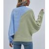 imagechouyatou Womens Fall Batwing Sleeve Knitted Sweater Color Block Loose Pullover Dolman Sweater TopsGreen Blue