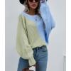 imagechouyatou Womens Fall Batwing Sleeve Knitted Sweater Color Block Loose Pullover Dolman Sweater TopsGreen Blue