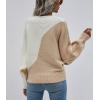 imagechouyatou Womens Fall Batwing Sleeve Knitted Sweater Color Block Loose Pullover Dolman Sweater TopsKhaki