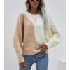 imagechouyatou Womens Fall Batwing Sleeve Knitted Sweater Color Block Loose Pullover Dolman Sweater TopsKhaki