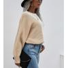 imagechouyatou Womens Fall Batwing Sleeve Knitted Sweater Color Block Loose Pullover Dolman Sweater TopsKhaki