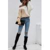 imagechouyatou Womens Fall Batwing Sleeve Knitted Sweater Color Block Loose Pullover Dolman Sweater TopsKhaki