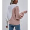 imagechouyatou Womens Fall Batwing Sleeve Knitted Sweater Color Block Loose Pullover Dolman Sweater TopsPink White
