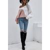 imagechouyatou Womens Fall Batwing Sleeve Knitted Sweater Color Block Loose Pullover Dolman Sweater TopsPink White
