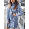 imagechouyatou Womens Oversized Cable Knit Midi Sweater Dress Turtleneck Long Sleeve Pullover Jumper TopsBlue